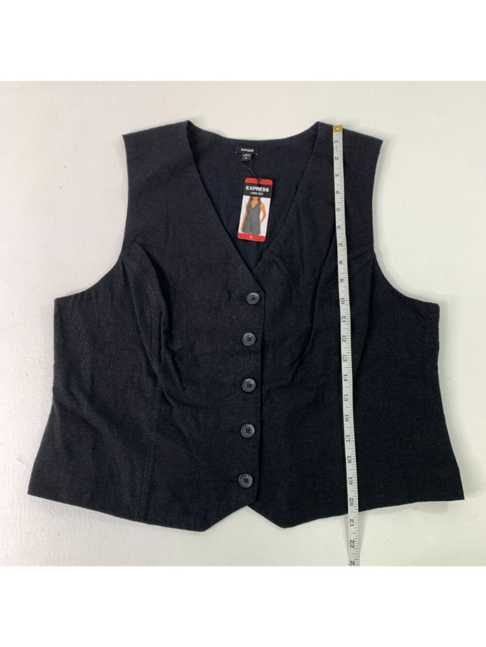 Express Women's Vest XL Classic Fit V-Neck Button Up Linen Vest Black Size XL - Picture 6 of 7